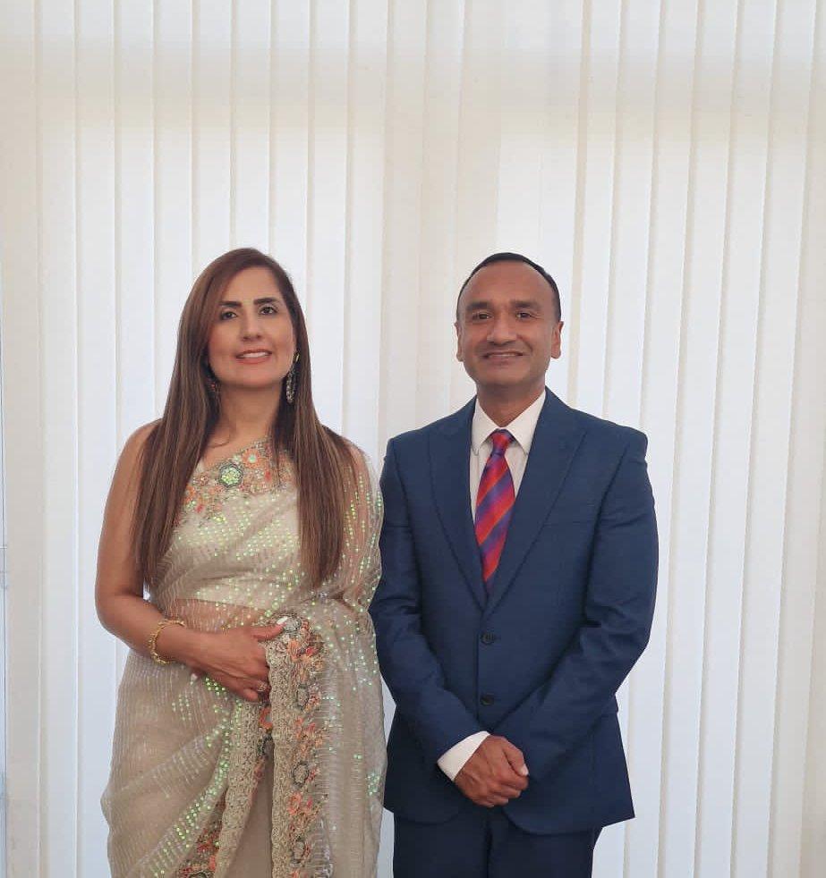 Neil Lal with his wife Pooja Lal at a formal event